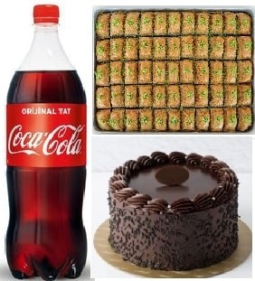 Hediye Tatlı Seti Çikolatalı Pasta Fıstıklı Baklava ve 1L Cola